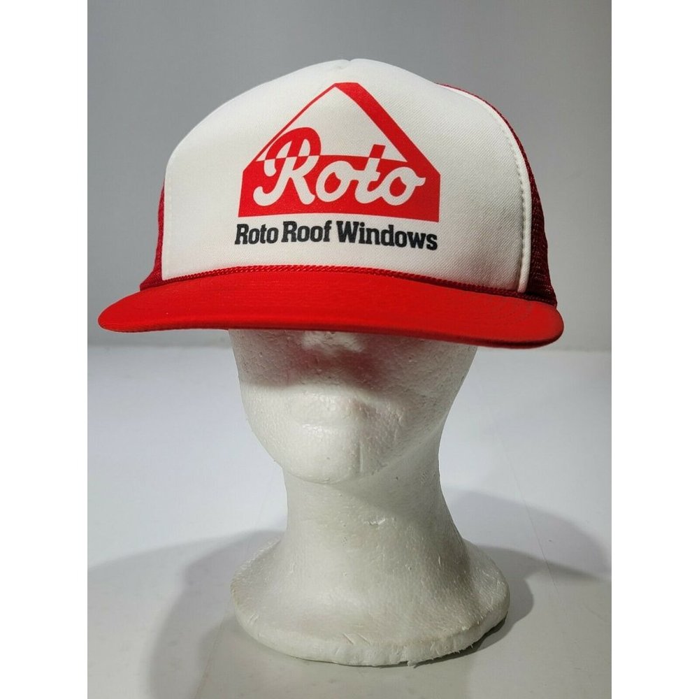 Vintage Roto Roof Windows Red White Mesh Snapback Polyester Hat cap